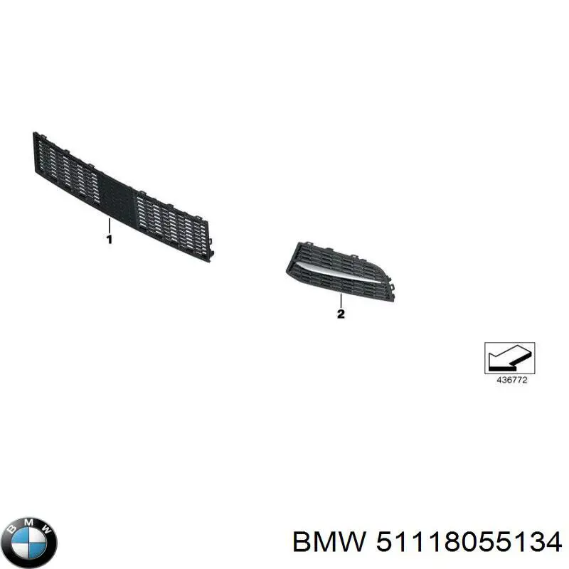 Решетка бампера переднего правая 51118055134 BMW