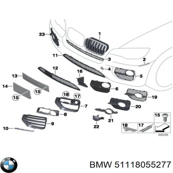 Решетка бампера переднего левая 51118055277 BMW