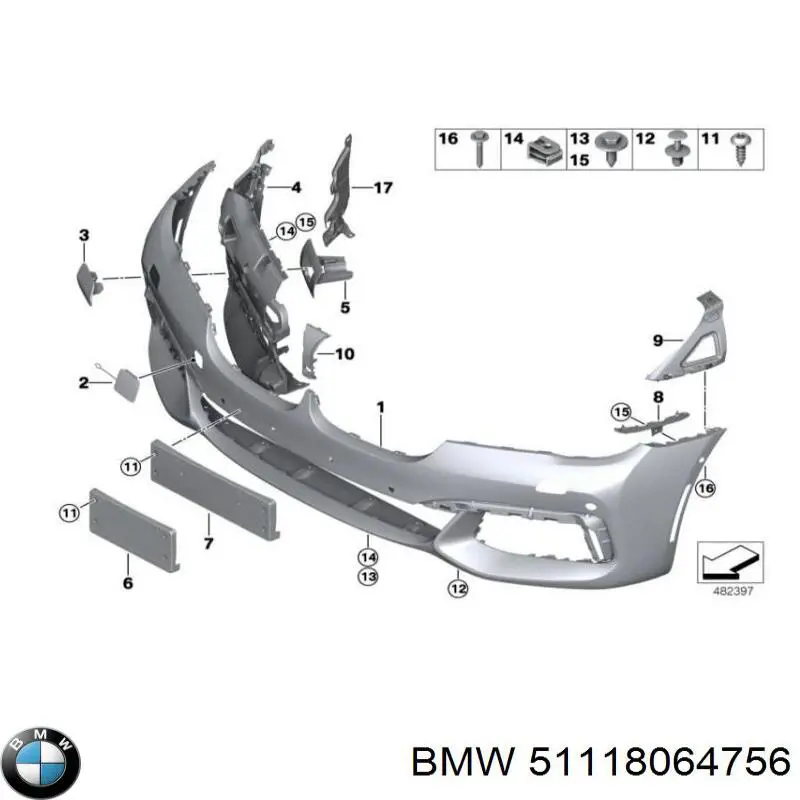 Заглушка бампера буксировочного крюка передняя 51118064756 BMW