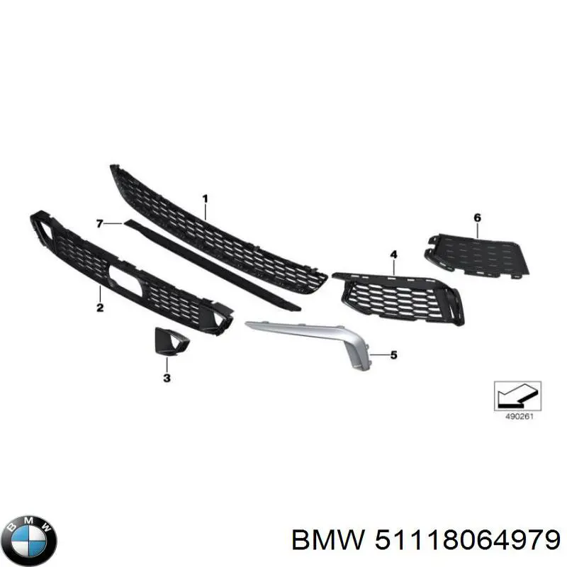 51118064979 BMW placa sobreposta esquerda do pára-choque dianteiro