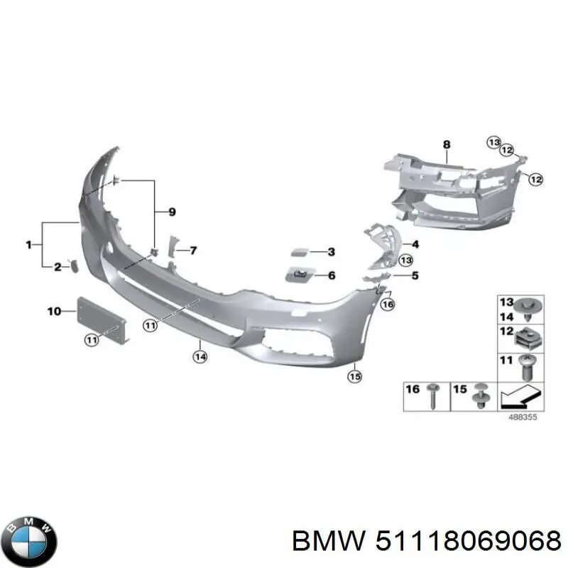 Заглушка бампера буксировочного крюка передняя на BMW 5 (G31) купить.