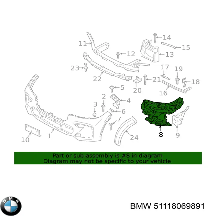 Кронштейн крепления противотуманной фары левой 51118069891 BMW