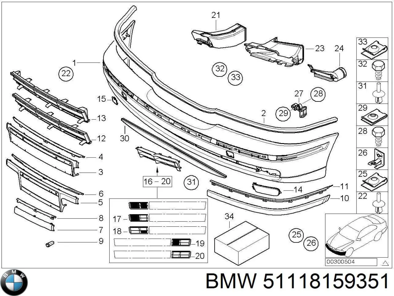 Накладка бампера переднього, ліва 51118159351 BMW