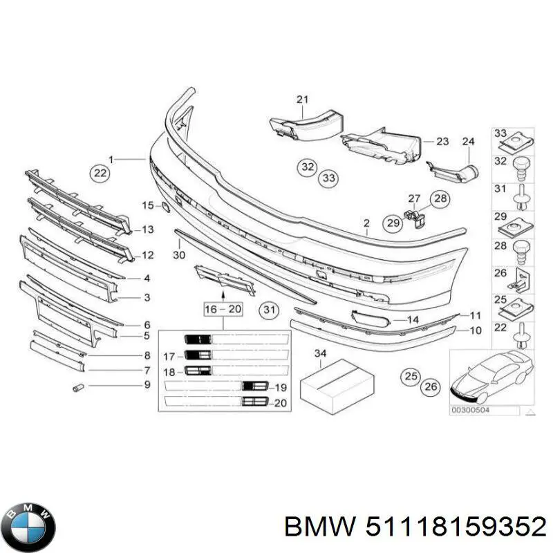 Накладка бампера переднего правая 51118159352 BMW