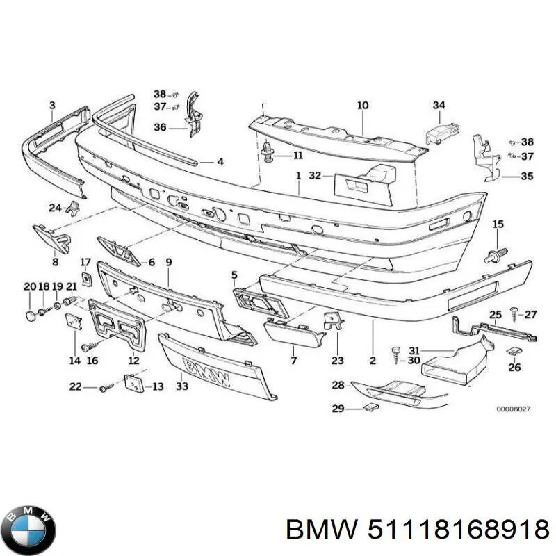 Grelha direita do pára-choque dianteiro para BMW 5 (E34)