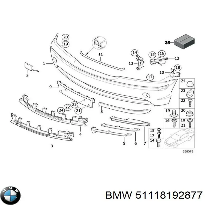 Решетка бампера переднего левая 51118192877 BMW