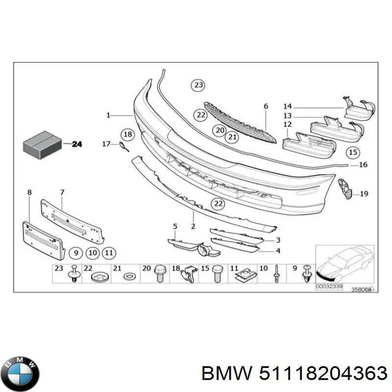 Решетка бампера переднего центральная на BMW 3 E46