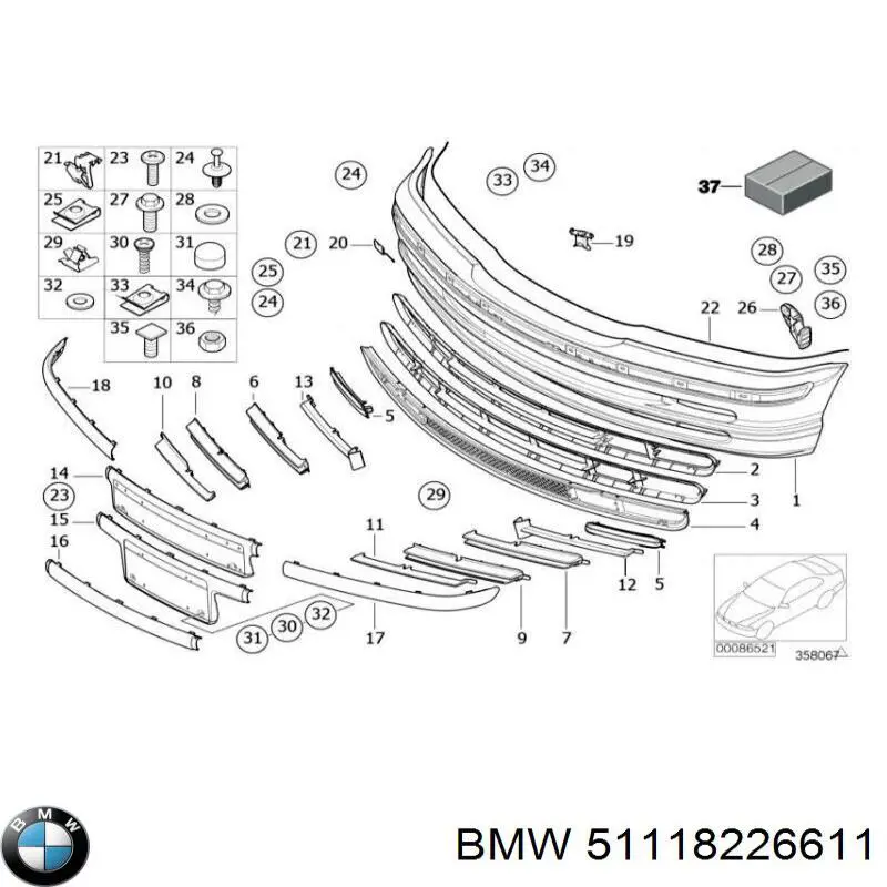 Решетка бампера переднего левая 51118226611 BMW