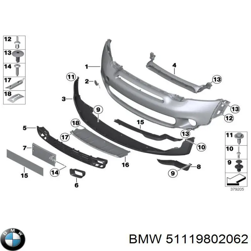 Заглушка бампера буксировочного крюка передняя 51119802062 BMW