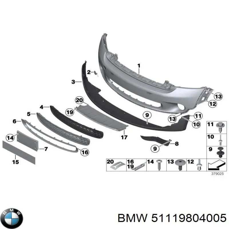 51119804005 BMW grelha central do pára-choque dianteiro