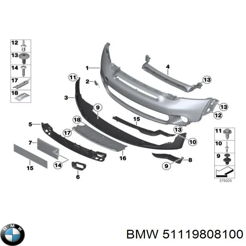 Решетка бампера переднего верхняя BMW 51119808100