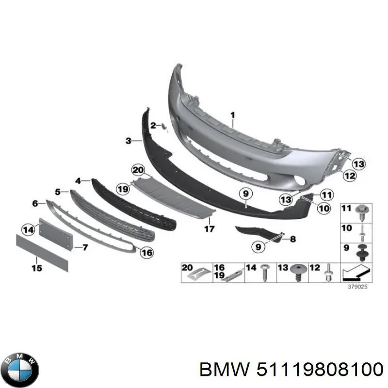 Купить 51119808100 BMW Решетка бампера переднего верхняя