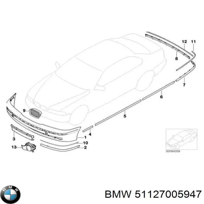 Молдинг заднього бампера, центральний 51127005947 BMW