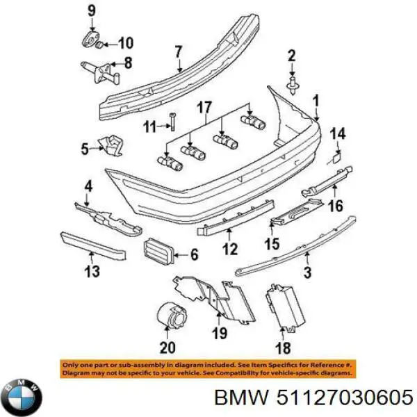 Молдинг бампера заднего центральный BMW 51127030605 цена, от 21.62 USD