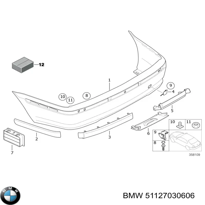 Накладка бампера заднего 51127030606 BMW