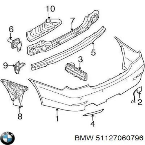 Направляющая заднего бампера правая BMW 51127060796 цена, от 11.29 USD