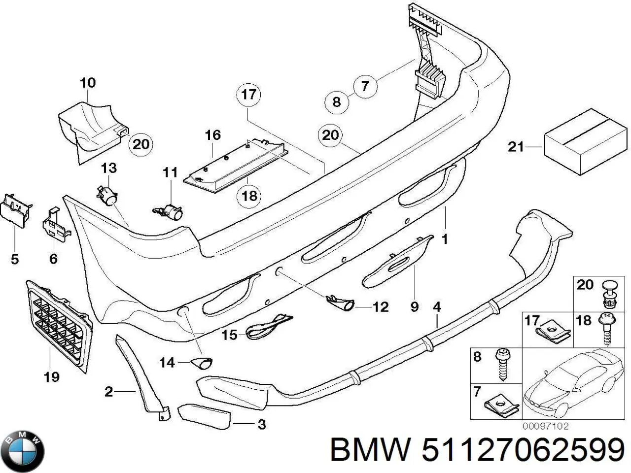 51127062599 BMW Молдинг заднего бампера, левый