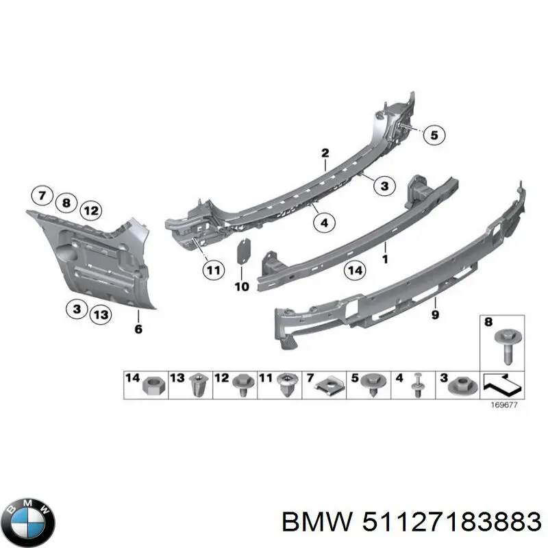 Кронштейн бампера заднего центральный 51127183883 BMW