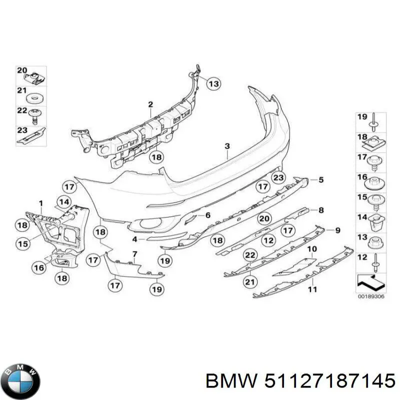 Накладка бампера заднего левая BMW 51127187145 цена, от 25.41 USD