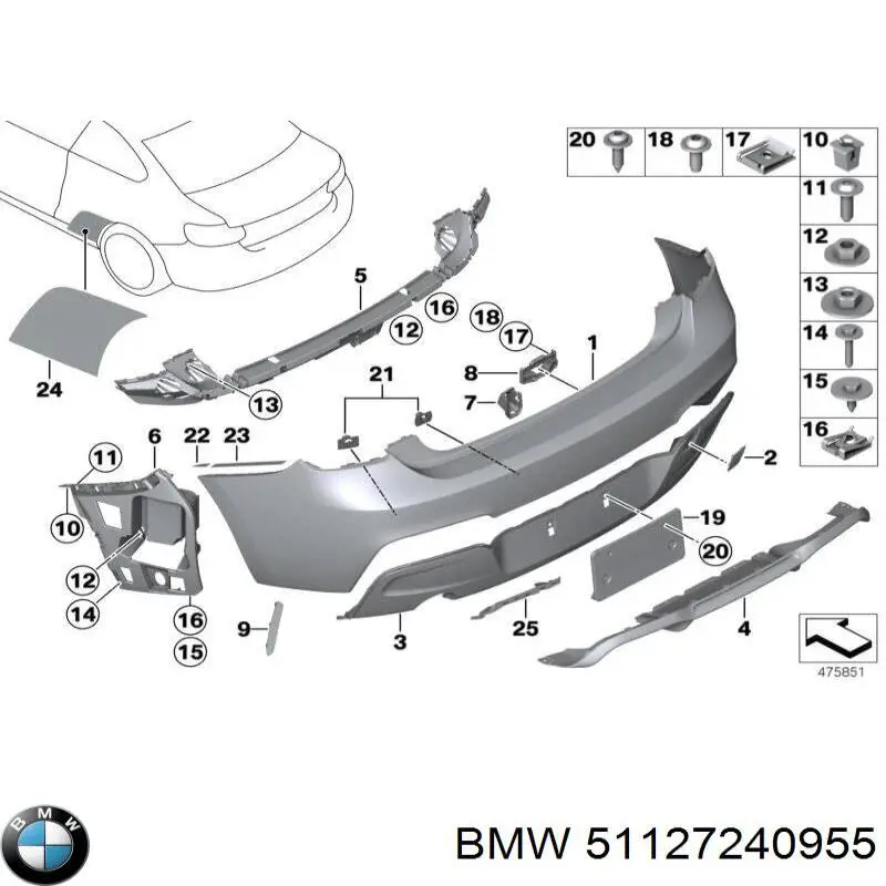 Кронштейн бампера заднего левый 51127240955 BMW