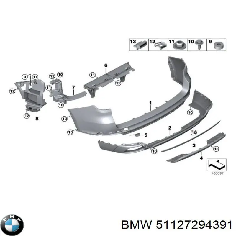 Кронштейн бампера заднего центральный BMW 51127294391