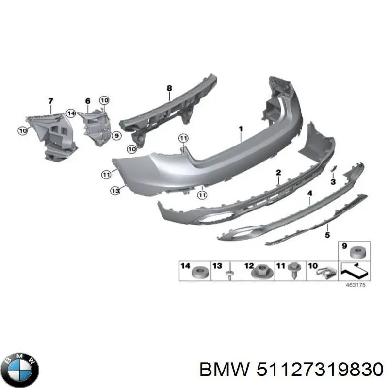 Кронштейн бампера заднего внешний правый 51127319830 BMW