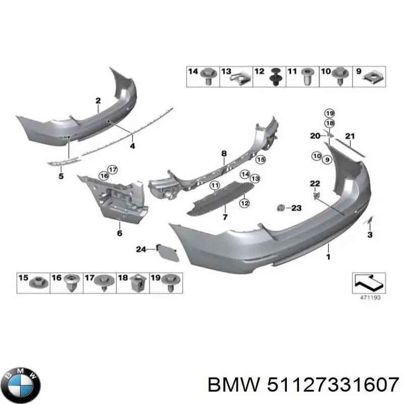 Кронштейн бампера заднего левый 51127331607 BMW