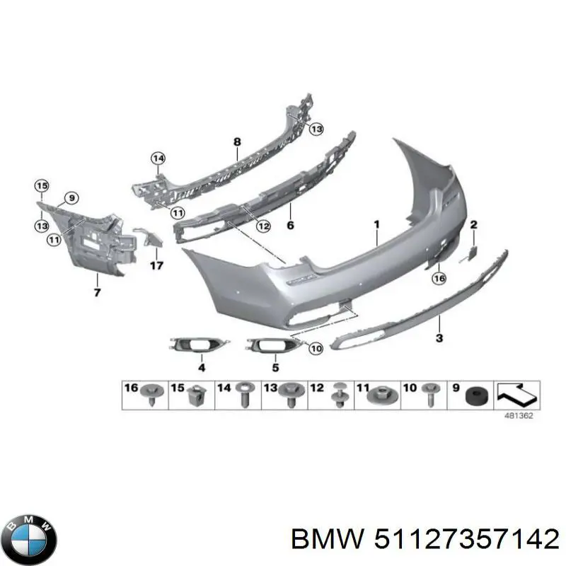 Кронштейн бампера заднего центральный BMW 51127357142 цена, от 56.43 USD