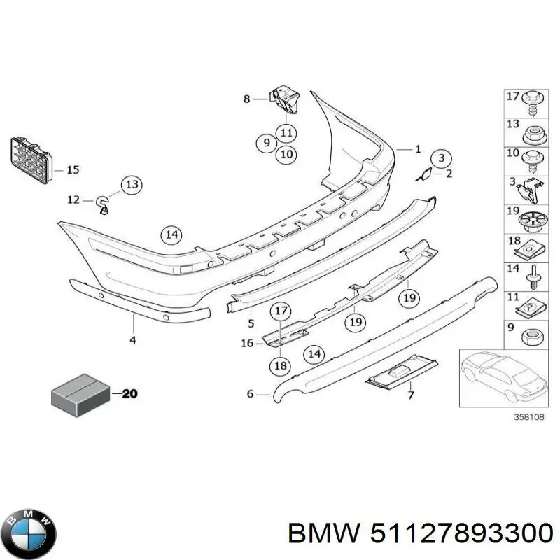 Задний бампер 51127893300 BMW