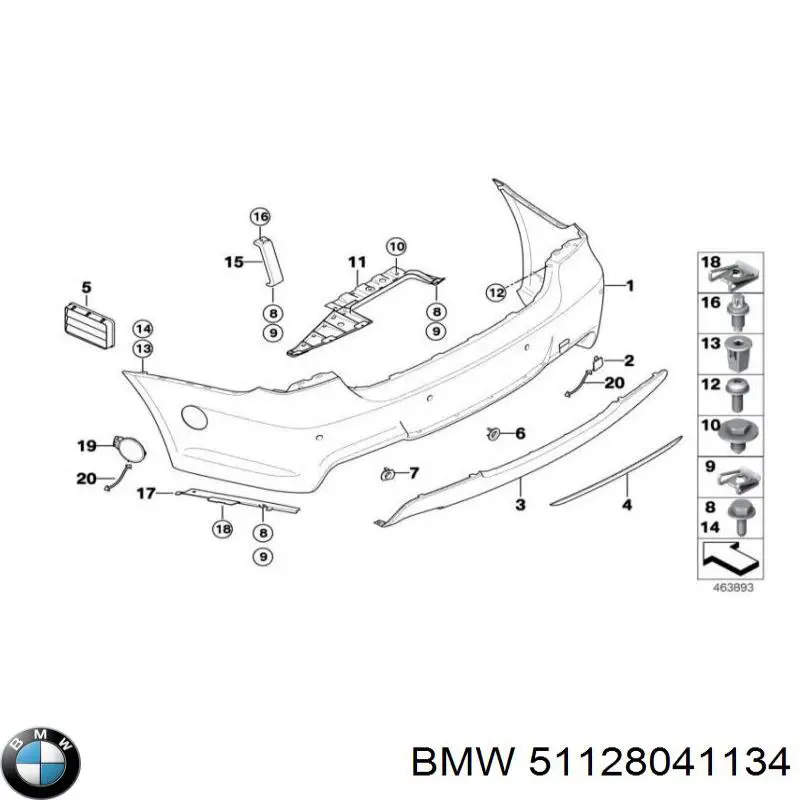 Заглушка бампера буксировочного крюка задняя 51128041134 BMW