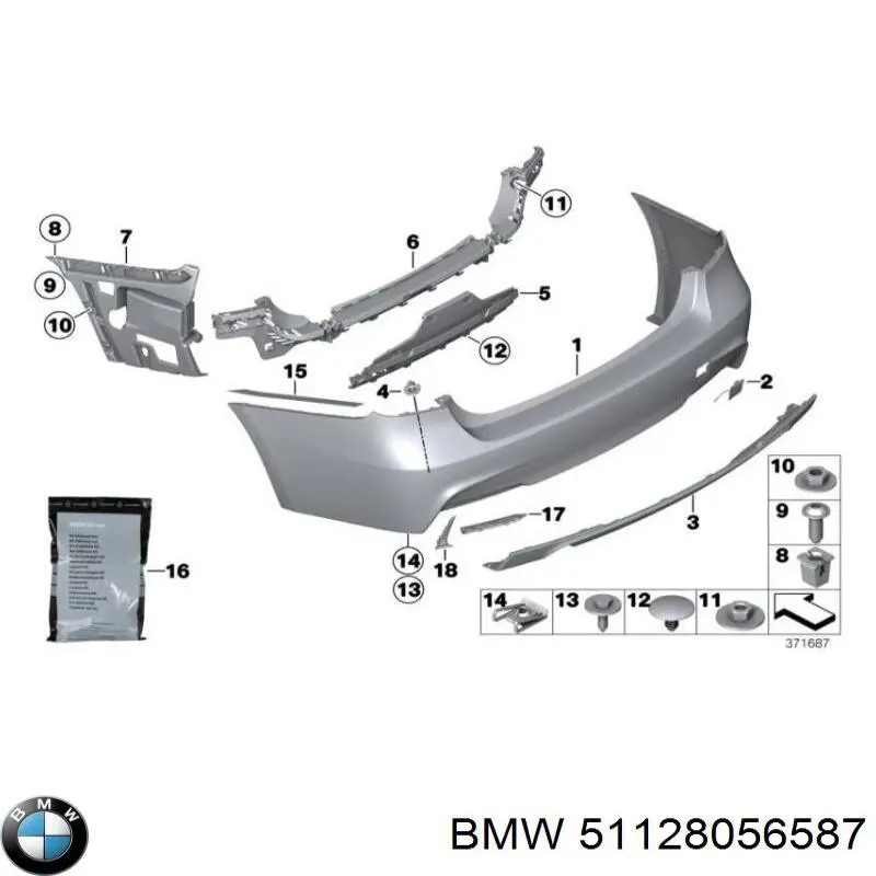 Решетка бампера переднего левая 51128056587 BMW