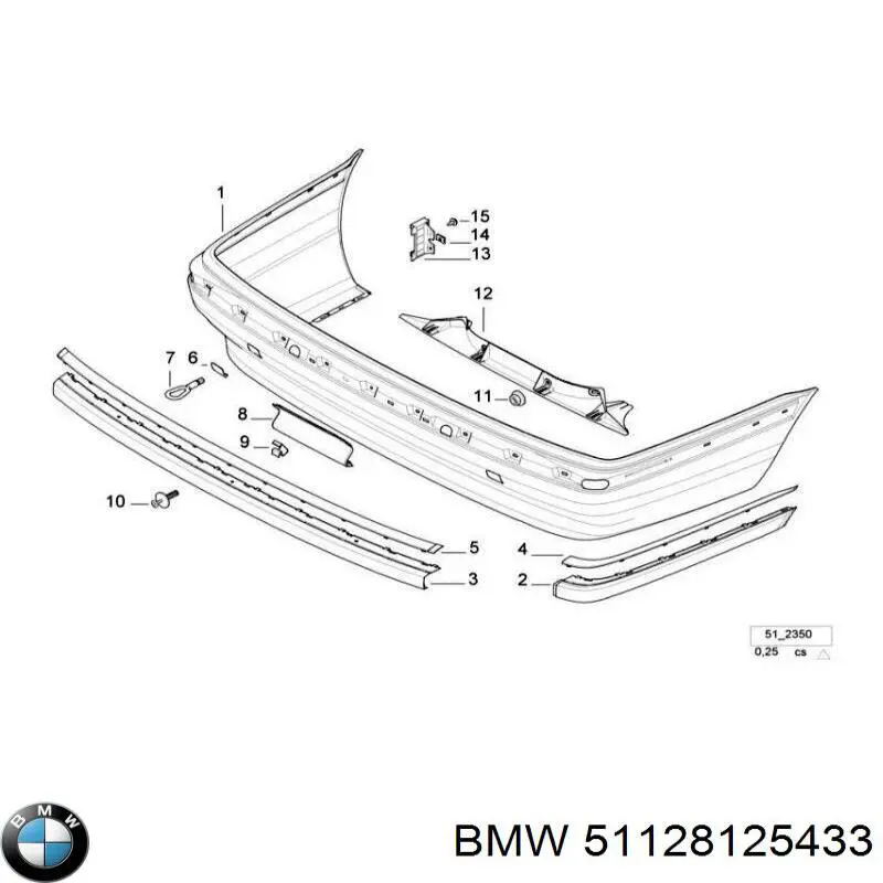 Молдинг бампера заднего левый 51128125433 BMW