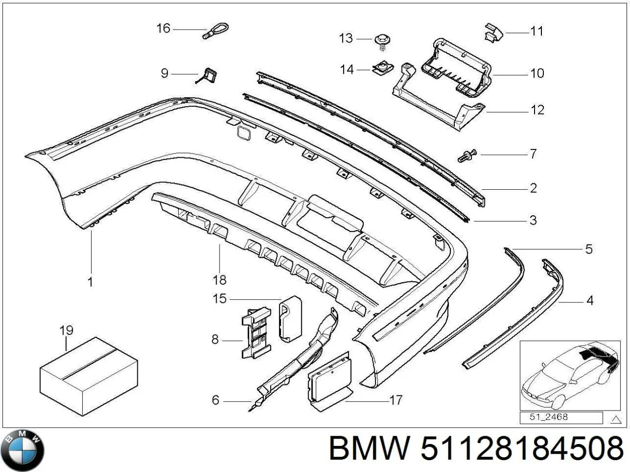 Накладка бампера заднего правая 51128184508 BMW