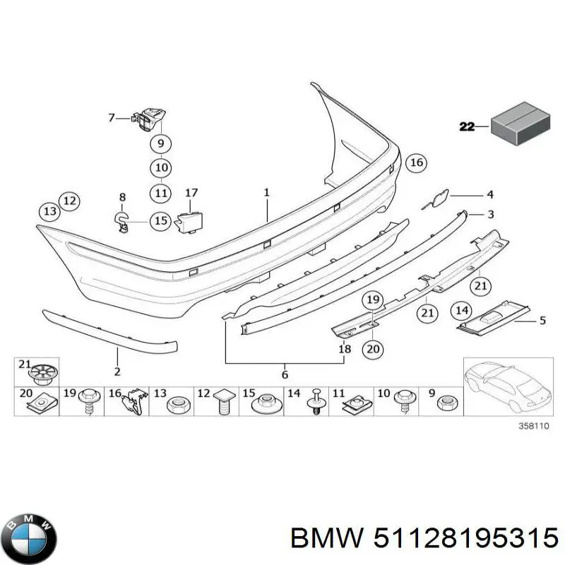 51128195315 BMW молдинг бампера заднего левый