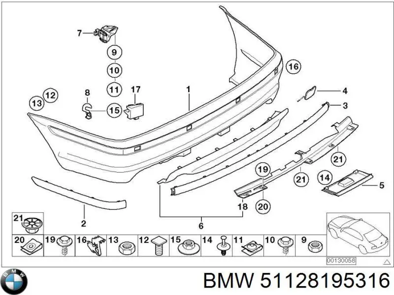 Молдинг бампера заднего правый 51128195316 BMW