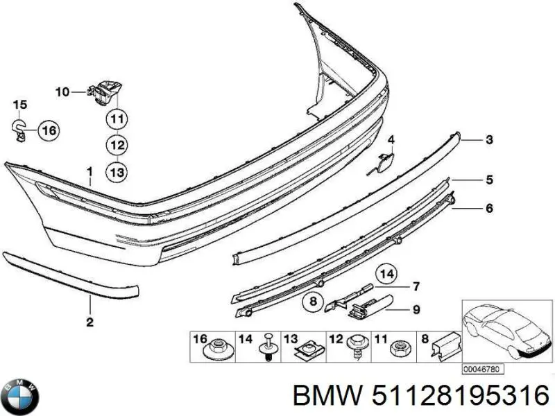 Купить 51128195316 BMW Молдинг бампера заднего правый