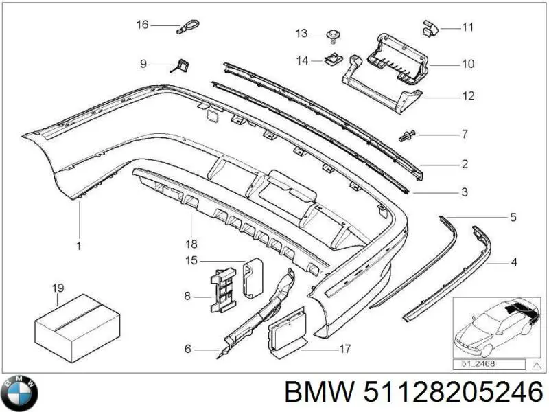 51128205246 BMW Молдинг бампера заднего, центральный