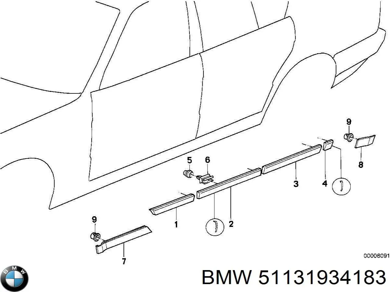 Молдинг крыла заднего левого на BMW 5 (E34) купить.