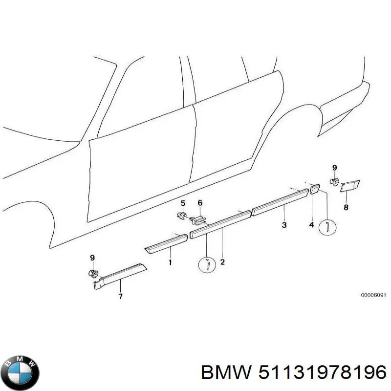 Listón embellecedor/protector, guardabarros trasero derecho 51131978196 BMW