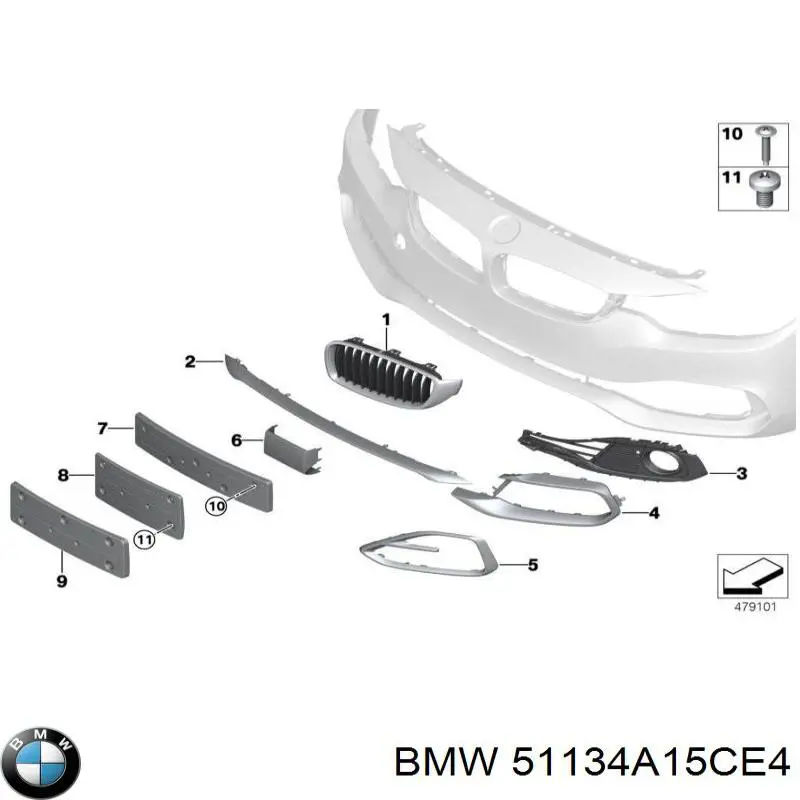 51134A15CE4 BMW grelha do radiador direita