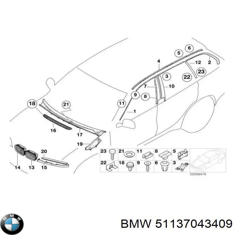 Listón del faro izquierdo 51137043409 BMW