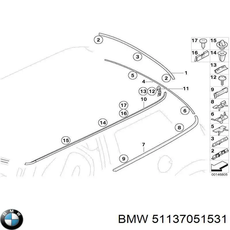 51317113198 BMW Молдинг стекла 5-ой двери