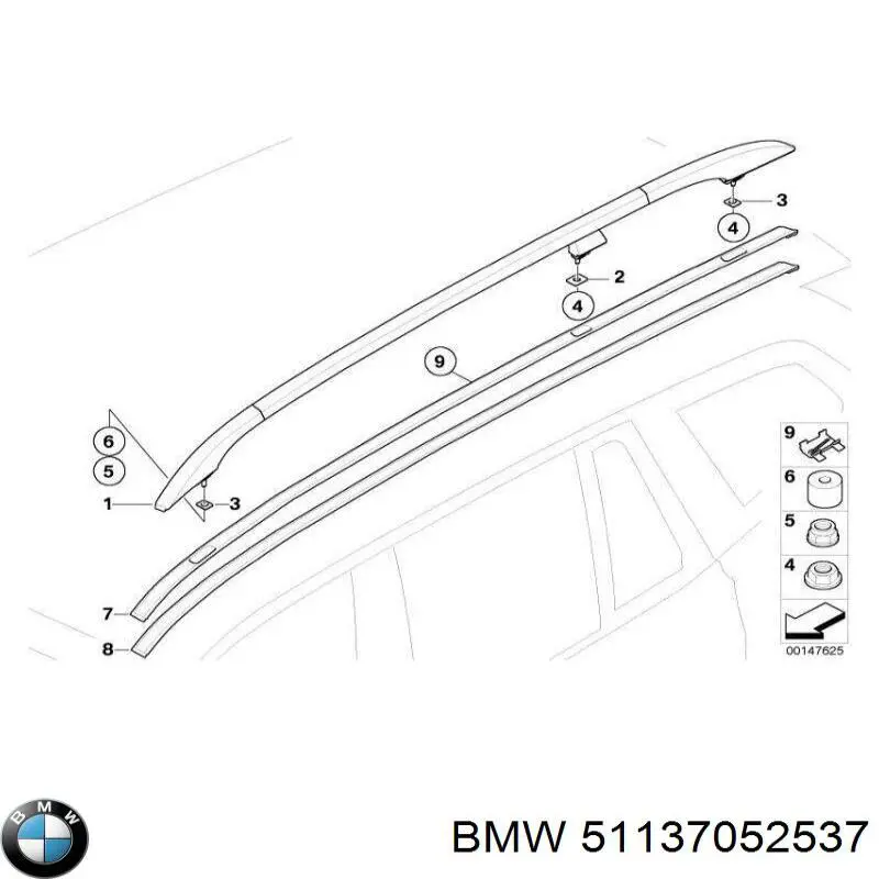 51137052537 BMW carril porta-bagagem esquerdo de porta-malas