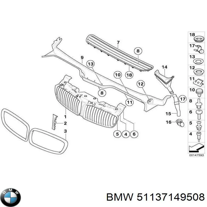 51137149508 BMW Решетка радиатора