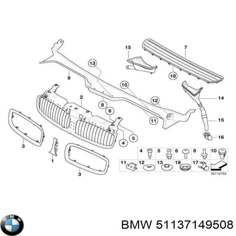 Купить 51137149508 BMW Решетка радиатора