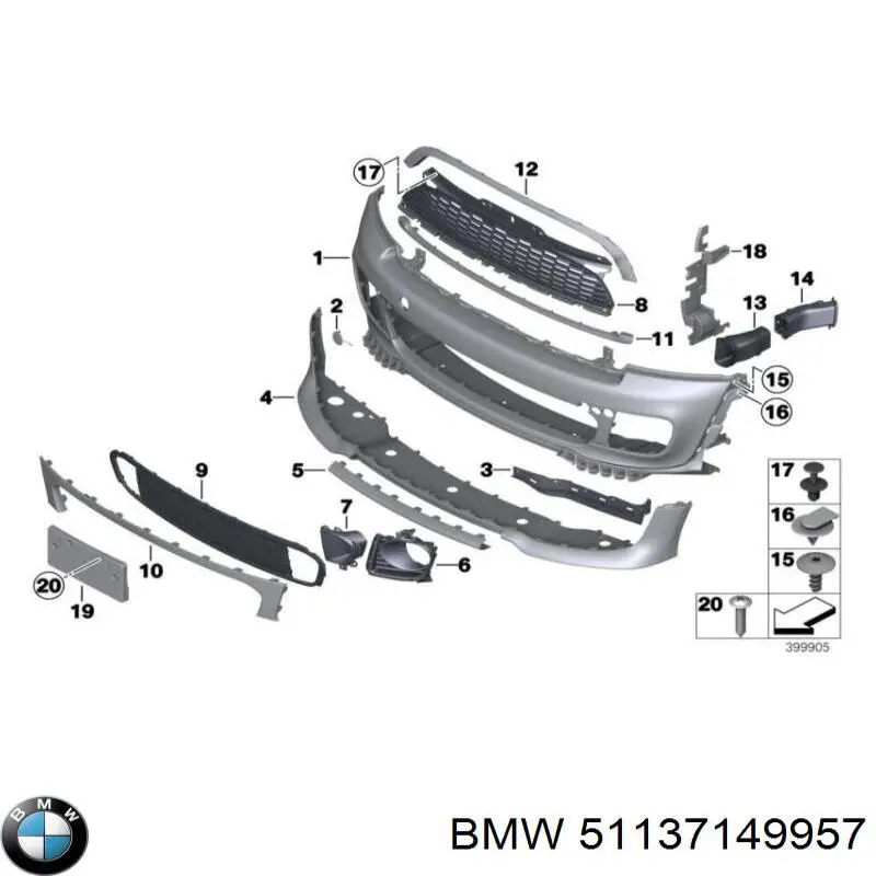 51137149957 BMW Moldura de rejilla parachoques superior original y equivalente