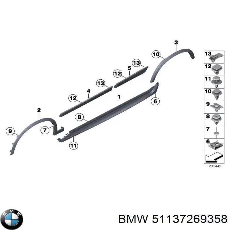 Клипса крепления накладок порогов 51137269358 BMW