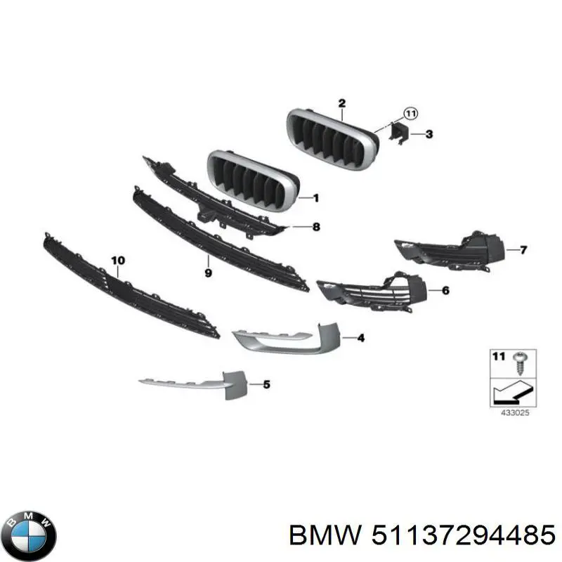 Решетка радиатора левая BMW 51137294485
