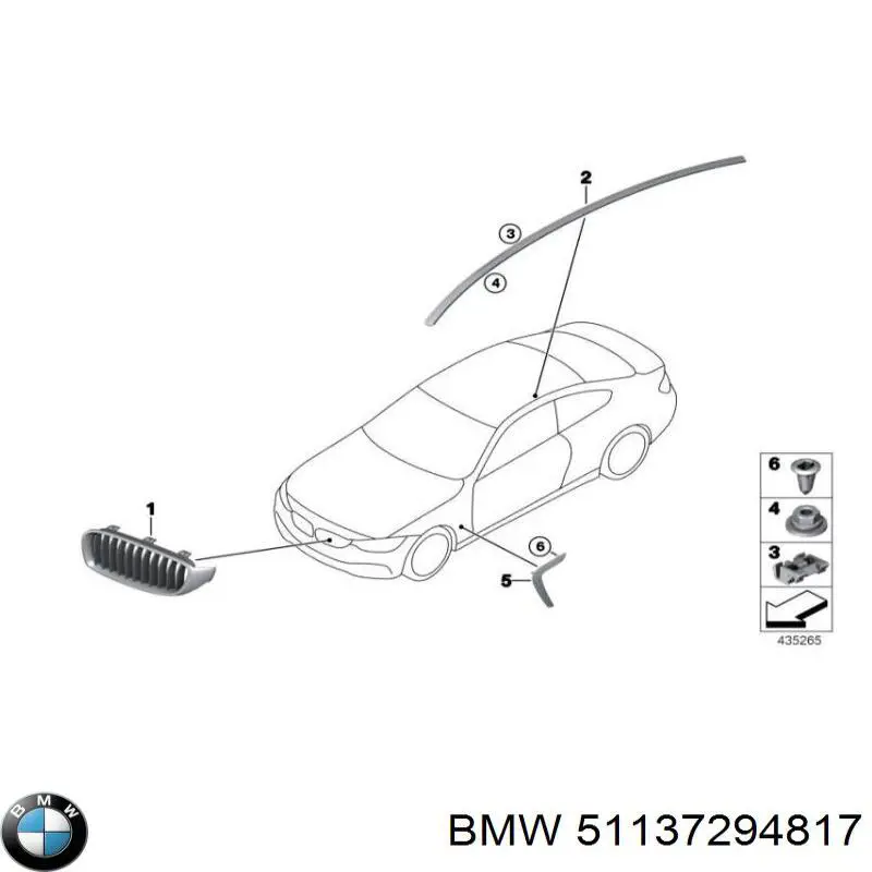 Grelha do radiador esquerda para BMW 4 (F36)