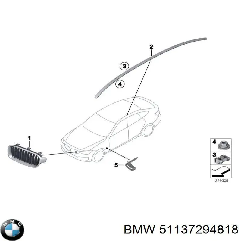 Grelha do radiador direita para BMW 4 (F36)